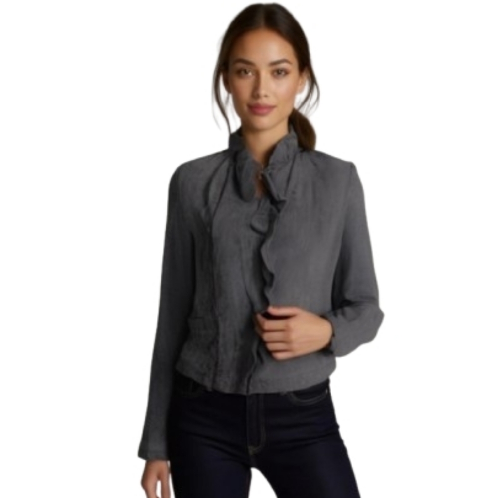 Notations Gray Faux Suede High Neck French European Victorian Style Jacket Coat